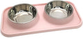 BNOSDM Double Dog Food Bowls Stainless Steel Dog Food and Water Bowls with Non-Spill Plastic Mat Pet Cat Feeder Bowl Set for Puppy Cats Kitten Small Medium Dogs Pink by BNOSDM