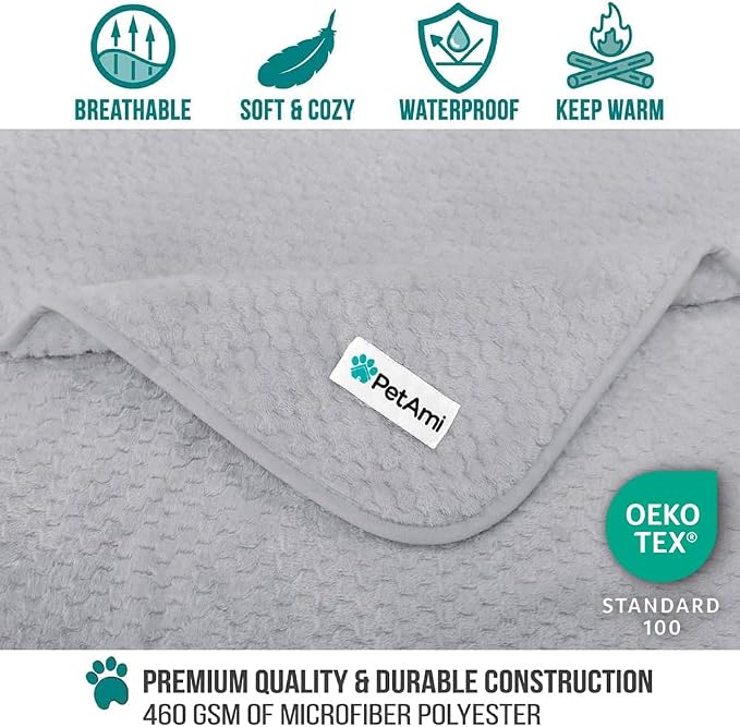 PetAmi Waterproof Dog Blanket, Leakproof Puppy Blanket, 24x32 Light Gray | For Small Medium Pets, Furniture Sofa Couch Cover Protector, Fleece Throw Indoor Cat Kitten, Reversible Washable Soft Plush - Image 3
