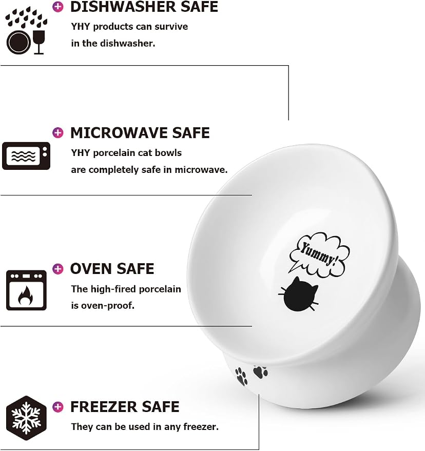 Y YHY Cat Bowl Anti Vomiting, Raised Food Bowls, Tilted Elevated Bowl, Ceramic Pet Food Bowl for Flat Faced Cats, Small Dogs, Protect Pet's Spine, Dishwasher Safe (5 Inches, White) - Image 7