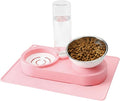Double Elevated Dog Cat Food Water Bowls, Stainless Steel Cat Food Water Bowl with No-Spill Mat, Raised Tilted Dishes for Indoor Kitten, Puppies, Small or Medium Size Dogs Cats, Pink by Nuzzletail