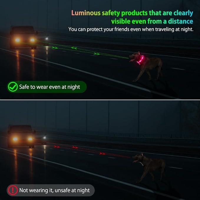 Illumifun Light Up Dog Collar - USB Rechargeable LED Dog Collar Glow in the Dark, High Visibility Glow Collar Light for Nighttime Walking (Medium, Light Pink) - Image 5
