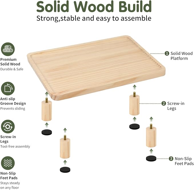 Cat Food Stand, Elevated Cat Feeding Station for Bowls & Feeders | Raised Rim Bowl Support, For Automatic Feeders & Bowls, Non-Slip Feet, Tool-Free Assembly, 15.8 x 9.8 in Wood Platform - Image 6