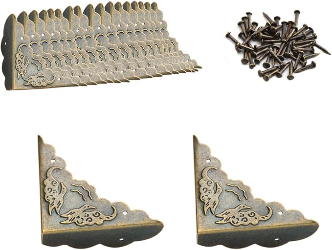 40 Pcs Metal Furniture Corner Protector,Antique Decorative Corner for Jewelry Box,for Storage Box Jewelry Case Cabinet Wooden Chest Etc. (Antique Bronze) by RFORPLY