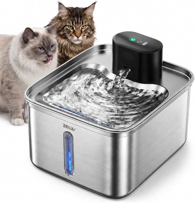 Wireless Cat Water Fountain, 108oz/3L Pump-Free Ultra-Quiet Pet Water Dispenser, Stainless Steel with Multi-Layer Filtration, 3 Smart Modes & Motion Sensor,Automatic Drinking Fountain for Cats Dogs by Zellar