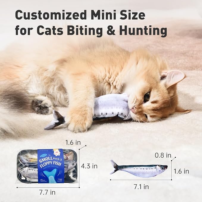 Petgravity Bite-Sized Realistic Flopping Fish Cat Toys, 3 Pack, Interactive Cat Toys for All Breeds, Tap-Activated 3 Flapping Mode, Sardine/Saury/Yellow Croaker, 7.1 Inches, with Catnip, Rechargeable - Image 7