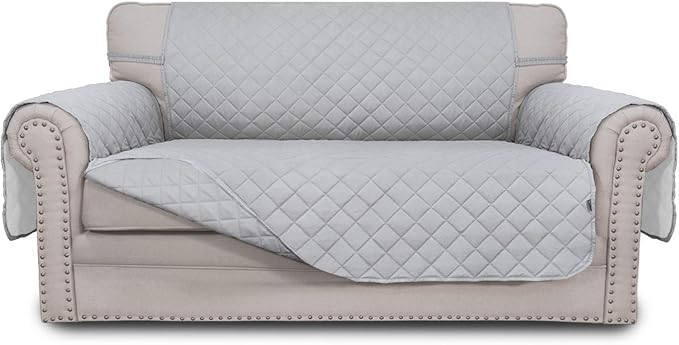 Easy-Going Reversible Loveseat Couch Cover for 2 Cushion Couch Sofa Cover for Dogs Water Resistant Furniture Protector with Foam Sticks Elastic Straps for Pet (Loveseat, Light Gray/Light Gray) | Loveseat Slipcover For Dogs, Water Resistant Furniture Ma... by Easy-Going