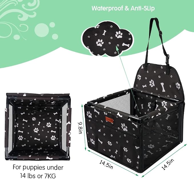 Dog Car Seat Puppy Portable Pet Booster Car Seat with Clip-On Safety Leash and Stable Fram, Anti-Collapse,Perfect for Small Pets - Image 5