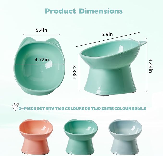 KSIA Klear Elevated Cat Bowls 2 Pack, Tilted Raised Cat Bowl for Food and Water, 4.72" Wide, Whisker Friendly Anti Vomit for Indoor Cats, Microwave and Dishwasher Safe, Green - Image 3