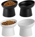 Elevated Cat Bowls, 15° Tilted Ceramic Raised Cat Food and Water Bowl Set, Whisker-Friendly Porcelain Pet Feeder Dishes for Indoor Cats and Small Dogs,Black & White Mixed,5.2 Inch,4 Pack by KITCHENLESTARaddsmorebeautifulcolourstoyourlife