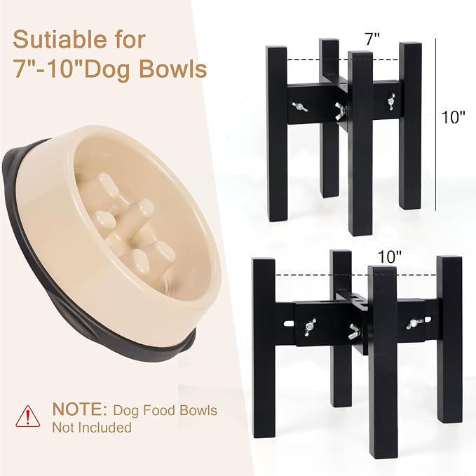 Elevated Dog Bowl Stand Adjustable Dog Food Holder 10”H Medium Black | 10” Elevated Dog Bowl Stand, Medium Dogs, Adjustable, Fits 7”-10” Bowls, Single Bowl Holder, Natural Bamboo, Classic Black - Image 3