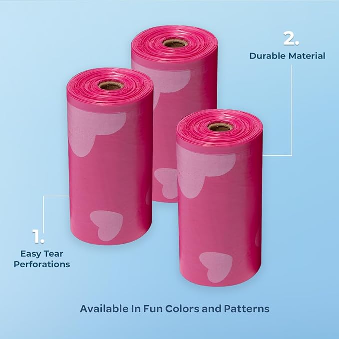Best Pet Supplies Poop Bags for Dogs - Pink Heart, 360 Count | Scented, Leak-proof, Easy-Tear perforations, 15 Thick Bags per roll, Outdoor Walking & Travel, Fits Standard Holders - Image 2