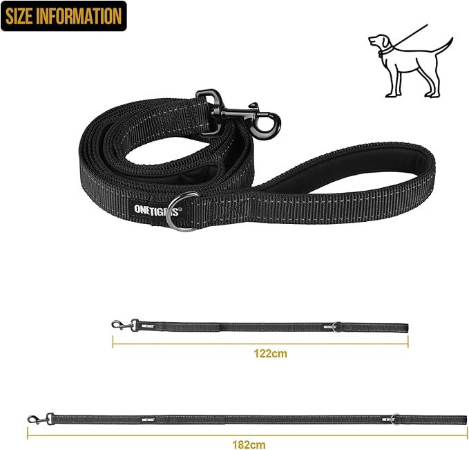 OneTigris No-Pull Dog Leash with Handle for Medium Large Dogs (Black, 6FT) | Durable lead built for training & daily walks. Ideal drag line for strong pullers and large breeds like bully dogs. - Image 2