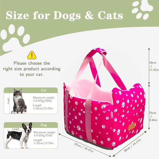 Center Console Dog Car Seat for Small Medium Dogs Up to 21 Lbs | Memory Foam Booster With Safety Leash, Washable Cover, Rose Red - Image 3