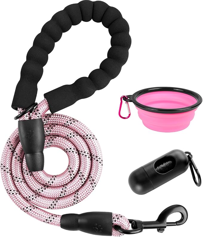 BARKBAY Dog Leashes for Large Dogs Heavy Duty Dog Leash 4/5/6 FT with Comfortable Padded Handle and Highly Reflective Threads for Medium Large Dogs Walking Training Running (4FT-1/2,Baby Pink) by BARKBAY