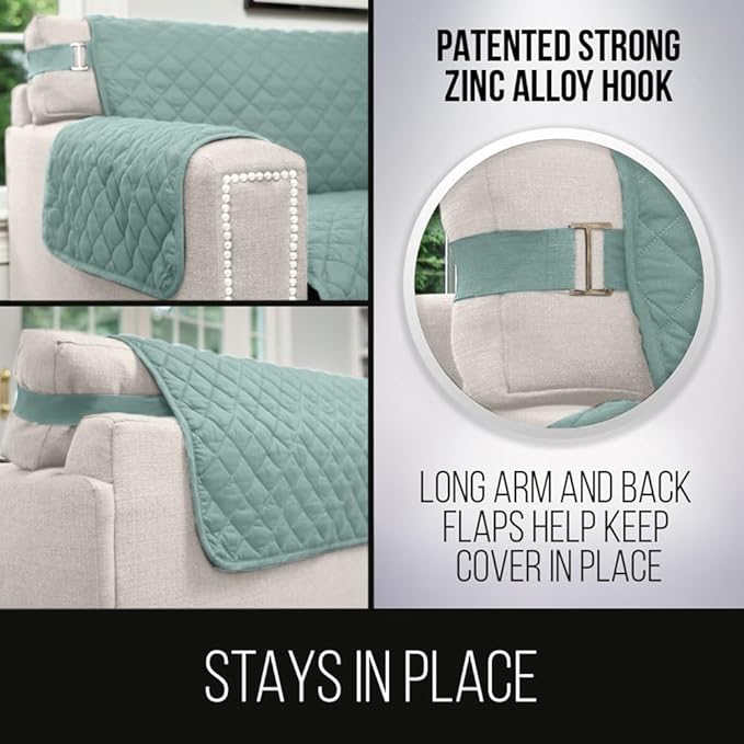 Sofa Shield® Couch Sectional Corner Slip Cover with Strap, Seafoam Cream | Reversible Furniture Protector, Stain and Tear Resistant Cushion Cover, Machine Washable Slipcover for Pets, Cats 70 inch - Image 4