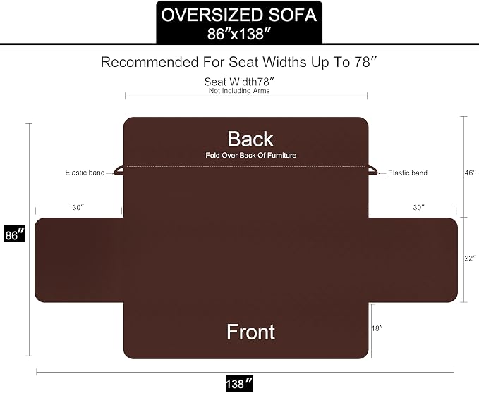 U-NICE HOME Large Sofa Cover Reversible Couch Cover for Dogs, Brown | 78''Oversized, Washable, Pet Friendly, Elastic Straps, Water Repellent, Furniture Protector Mat for 3 Cushion Couch - Image 6