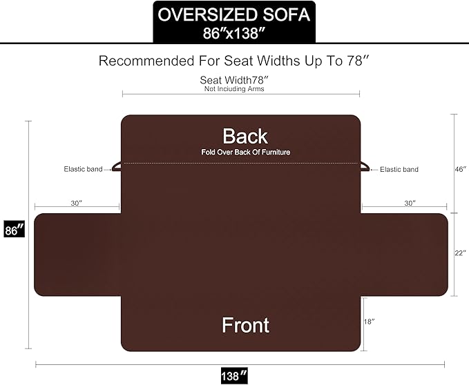 U-NICE HOME Large Sofa Cover Reversible Couch Cover for Dogs, Black | 78''Oversized, Washable, Pet Friendly, Elastic Straps, Water Repellent, Furniture Protector Mat for 3 Cushion Couch - Image 6