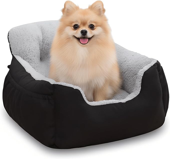 Oiilores Dog Car Seat for Small Dogs,Washable Pet Booster Seats for Car with Clip-On Safty Leash, Reversible Puppy Carseat with Storage Pockets, Travel Carrier Bed for Dogs Under 25 lbs, Grey - Image 6