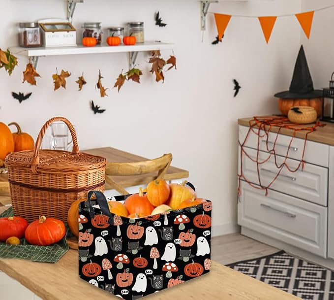 Sanjiaofeng Rectangular Kids Basket Halloween Storage Bins,Cute Storage Basket with Handles.Clothers,Books,Kid's Gifts Bins. (Mushroom Halloween) - Image 7