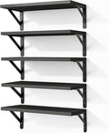 Fixwal Wall Floating Shelves for Home Decor (Black, Set of 5, 16.5 Inch) | Wood Shelves, Natural Grain, 40Lb Capacity, Sturdy Triangle Brackets, Versatile for Any Room by Fixwal
