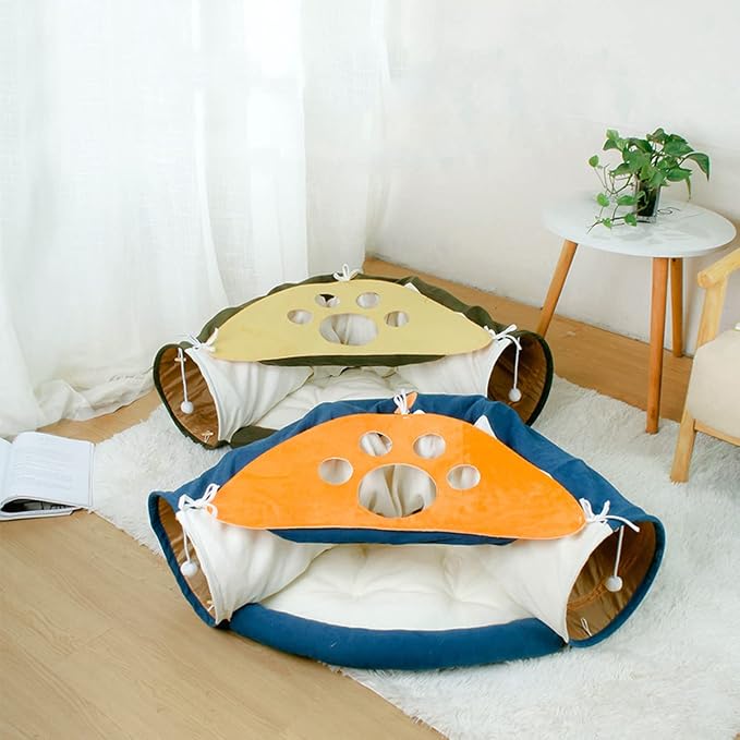 LEFTSTARER 2-in-1 Collapsible Cat Tunnel for Indoor Bed and Hideout - Pet Dog Rabbit Bunny Ferret Tunnel Tubes Toys with Removable Washable Mat, Tower Wheel Stuff - Image 6