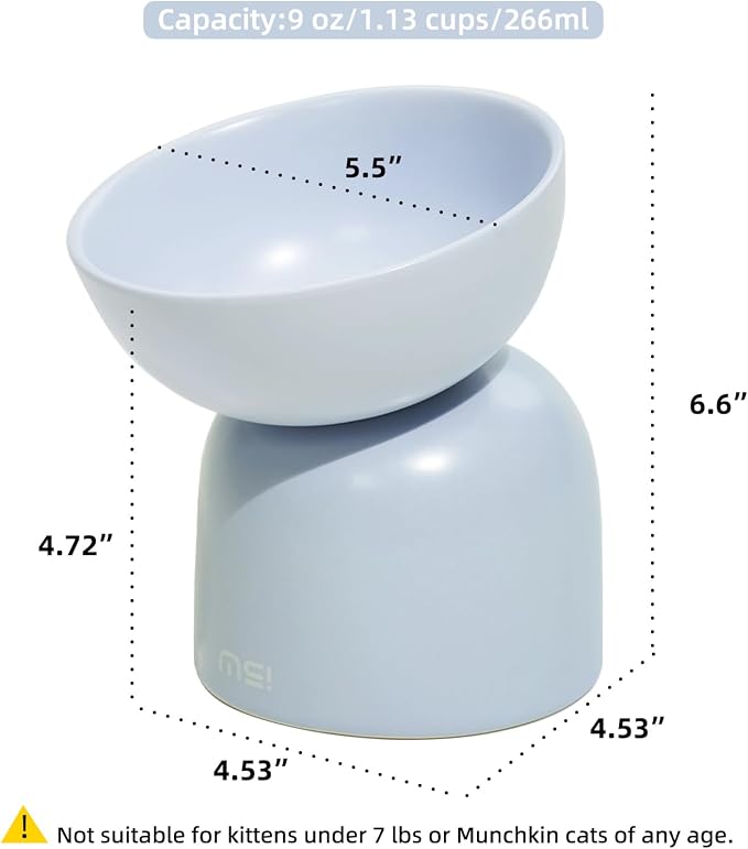 Elevated Ceramic Cat Food Bowl - 5.5" Wide Dish for Whikser Friendly, 6.6" Height for Easy Feeding, Lead & Cadmium Free, Durable Raised Cat Food Bowls, Blue - Image 2
