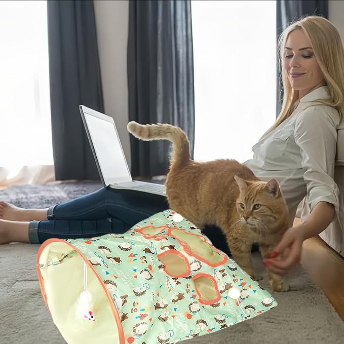 Cat Tunnel Toy, Cat Tunnel Bags with 1 Little Mouse & 3 Ball Crinkle Sack Bag for Cats, Portable Training Cave Collapsible Interactive Drill Bag Toy, Pet Self Interactive Toys - Image 7