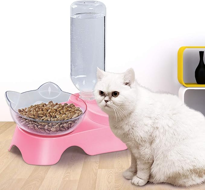 MILIFUN Double Dog Cat Bowls - Pets Water and Food Bowl Set, 15°Tilted Water and Food Bowl Set with Automatic Waterer Bottle for Small or Medium Size Dogs Cats - Image 9