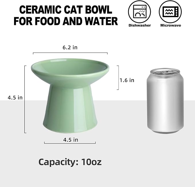 Ceramic Elevated Cat Bowls - 6.2 Inch Extra Wide Raised Cat Food and Water Bowl Set for Indoor Cats, Whisker-Friendly Ceramic Cat Dish for Elder Big Cats & Small Dogs,Green,4 Pack - Image 2