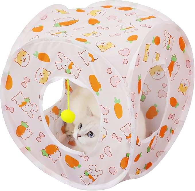 Andiker Cat Tent, 3 Holes Safe and Strong Cute Cats Tunnel Collapsible Easy to Carry Cat House for Indoor Cats Kittens Hiding Playing Training Sleeping (Square Carrot) by Andiker-ServingforYou
