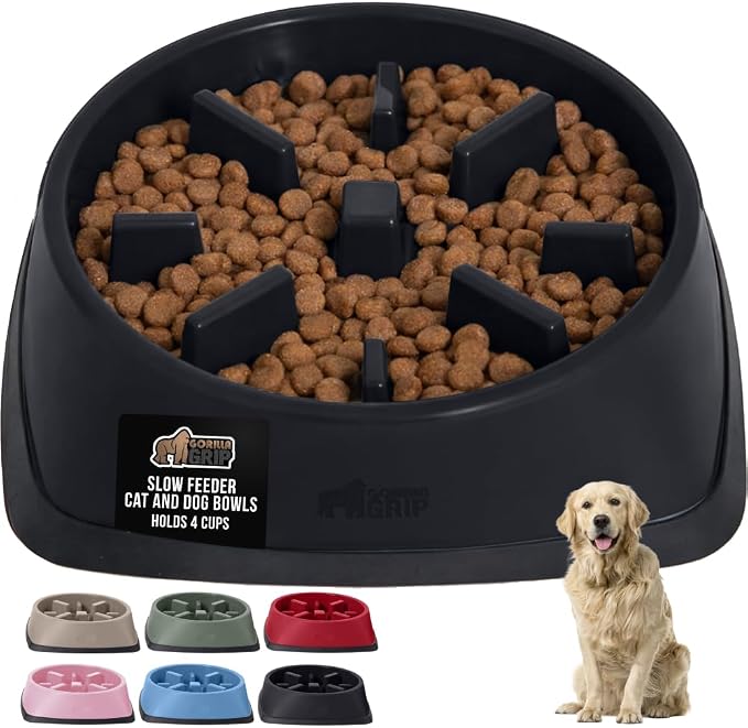 GORILLA GRIP® Patented Slow Feeder Dog and Cat Bowl, BPA Free, 4 Cup Black | Interactive Puzzle Toy for Food Training Enrichment, Keeps Pets Busy and Prevents Puppy Overeating, All Breeds by Unknown