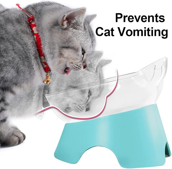 MILIFUN Raised Cat Food Bowls with Stand, Dishes for Food or Water, Tilted Bowl, Pet Dish with Stand (Arcuation-Bule) - Image 3