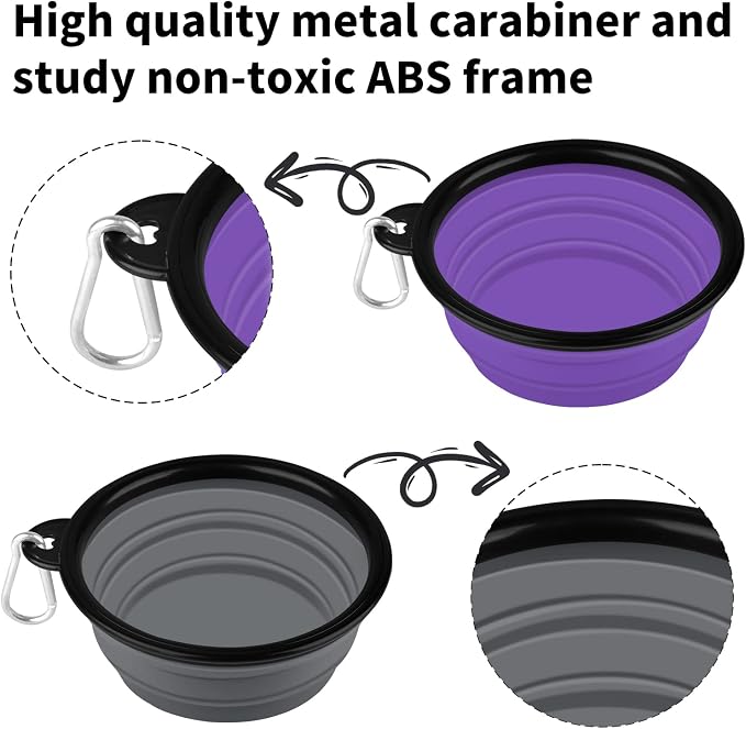 COOYOO Collapsible Dog Bowl,2 Pack Collapsible Dog Water Bowls for Cats Dogs,Portable Pet Feeding Watering Dish for Walking Parking Traveling with 2 Carabiners - Image 5