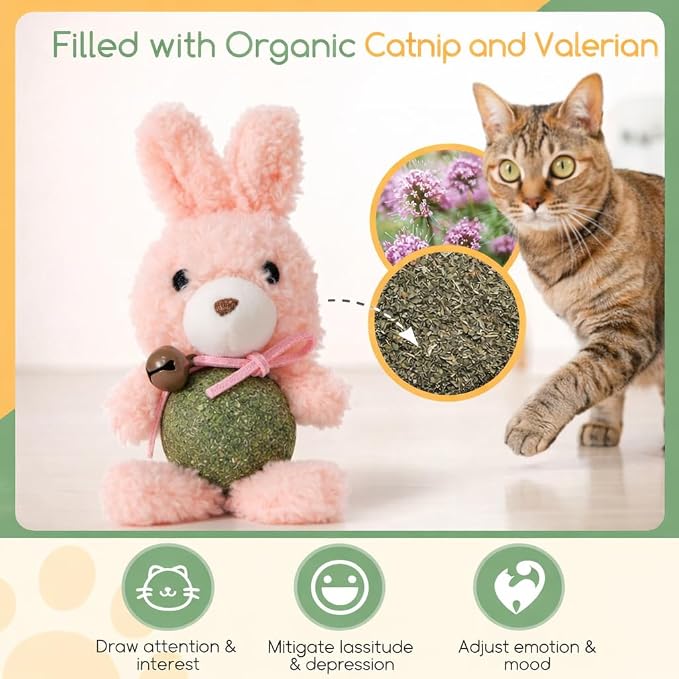 Cat Toys with Catnip Kitten Chew Bite Supplies Boredom Relief Fluffy Kitty Teeth Cleaning Chewing Cat Lovers Interactive Plush Gift (New Rabbit) - Image 3