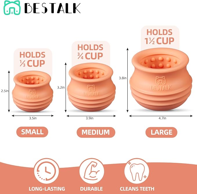 Dog Enrichment Treat Toy, Long-Lasting Wobbly Interactive Freeze Lick Toys for Dogs, Stuffable Puzzle Feeder Toy for Boredom, Silicone Treat Dispensing Chew Toy (Pastel Orange,L) - Image 6