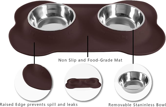 Hubulk Pet Dog Bowls 2 Stainless Steel Dog Bowl with No Spill Non-Skid Silicone Mat + Pet Food Scoop Water and Food Feeder Bowls for Feeding Small Medium Large Dogs Cats Puppies (X- Large, Chocolate) - Image 3