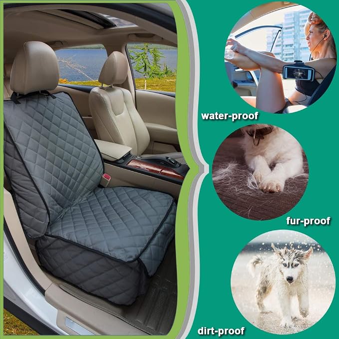 Waterproof Front Seat Cover Dog Car Seat Covers Nonslip and Full Protection with Side Flaps Fits Most Cars, Trucks, SUVs(Grey, 2Pack) - Image 2