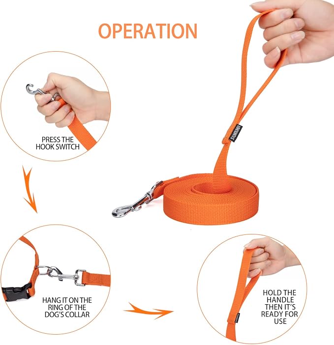 Strong Durable 15ft Nylon Dog Training Leash, 1 Inch Wide Traction Rope, for Small and Medium Dog (Orange, 15 Feet) - Image 4