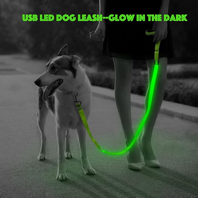 Illumifun LED Dog Leash, USB Rechargeable Pet Leash Glow in the Dark, 47.2inch Nylon Light Dog Leash for Your Dog Walking at Night (Green Ⅰ) - Image 7