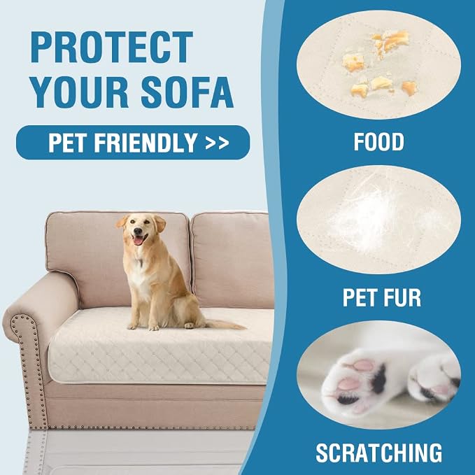 H.VERSAILTEX Couch Cover for Dogs Washable 100% Waterproof Sofa Cushion Cover Dog Bed Cover Non-Slip Pet Blanket for Sofa Cushion Protector, 35"x62", Ivory - Image 6