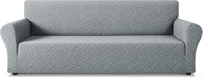 ZNSAYOTX 1 Piece Stretch Oversized Sofa Covers (91"-112"), New Plaid Couch Cover with Non-Slip Buckle for Dog Pets, Ultimate Soft Cozy Washable X-Large Sofa Slipcover Form Fit Protector, Light Grey by ZNSAYOTX