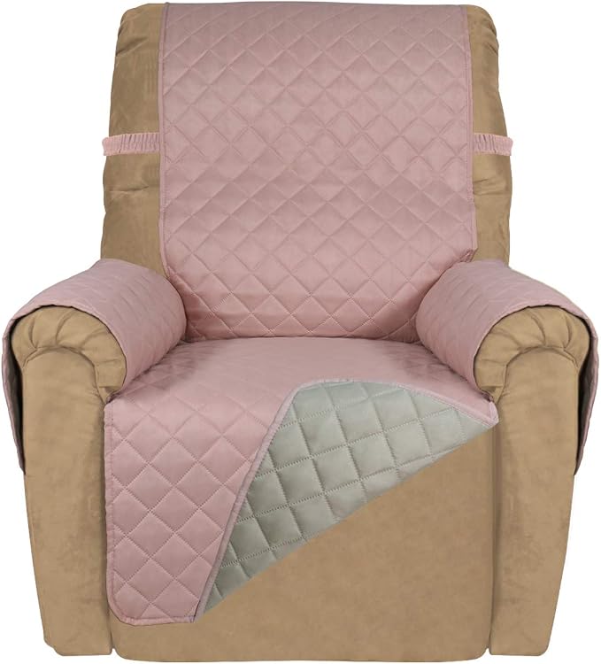 PureFit Reversible Recliner Chair Covers Couch Covers for Dogs, 19 in | Pink/Beige, Water Resistant Couch Protector, Washable Pet Couch Cover with Non Slip and Elastic Straps For Kids by PureFit
