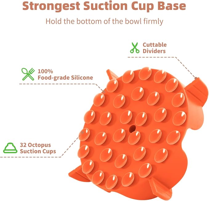 Jaoul Slow Feeder Dog Bowls Insert for Large Breed, 7 Inch Cuttable Slow Feeder Insert with 32 Octopus Suction Cups for Medium Large Size Dog Food Bowl (X-Large, Orange) - Image 3