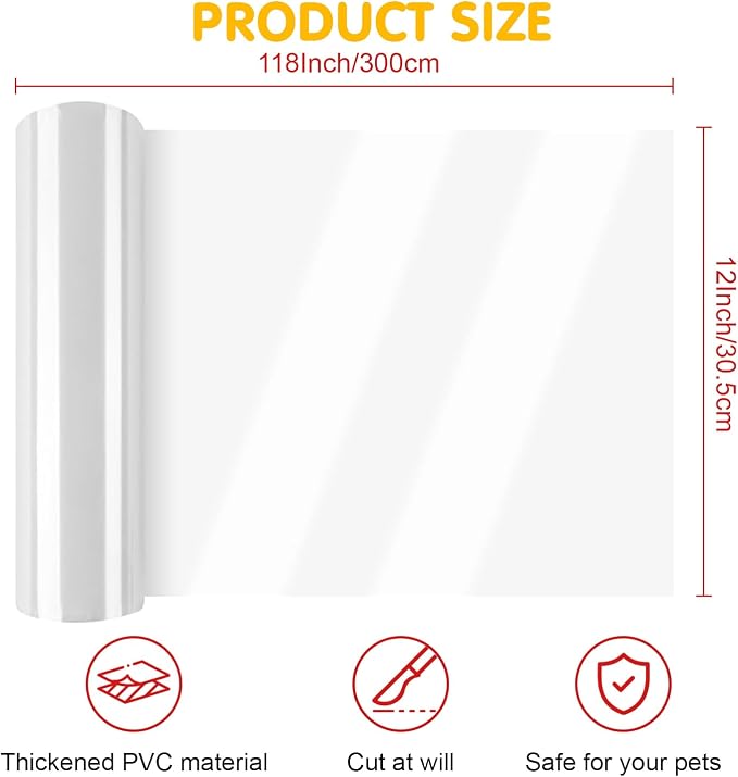 Door Protector Tape from Dog Scratching 12Inch x 118Inch | Dog Scratch Guard for Doors & Furniture –Transparent No-Residue Pet Scratch Protector - Image 2