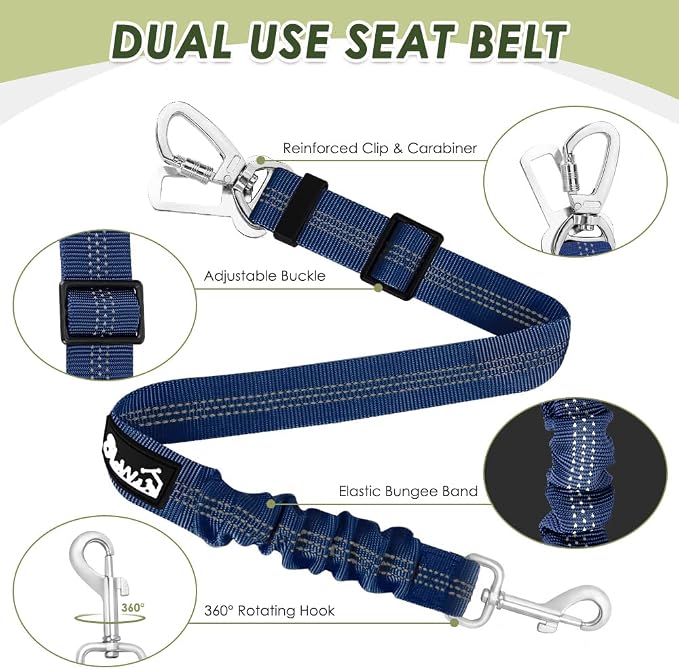 Lukovee Dog Car Harness Seat Belt, Harness & Seatbelt with 2 in 1 Buckle | Adjustable Soft Breathable Mesh Harness, Reflective Elastic Reflective Tether, for Small Medium Large Dogs Pets (Blue, M) - Image 7
