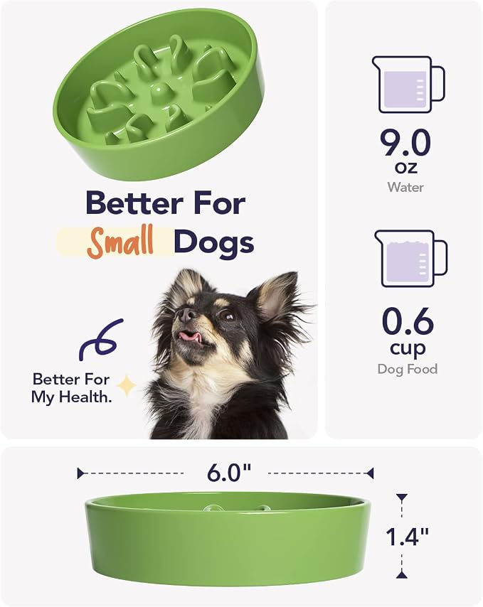 LE TAUCI Ceramic Slow Feeder Dog Bowls Small Breed, 0.6 Cups Dog Food Dish for Fast Eaters, Puzzle Bowl for Small Dogs and Cats,Clover Green - Image 4