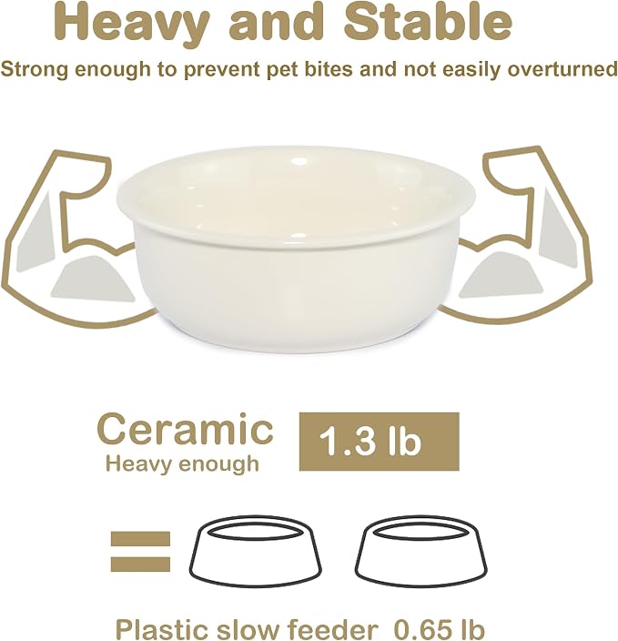 Ceramic Replacement Dog Bowls for Wordcam SS01 Model, 6.9"X2.6", Beige | Food and Water Bowl Set, for Small Medium Cats, Pet Feeding Dishes for Dogs 20-35lbs, Thicker Ceramic, Anti-Skid, 28Oz/800ML - Image 4
