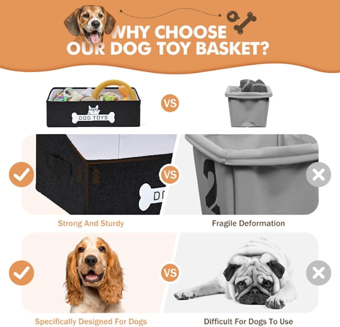 Dog Toy Basket, Specially Designed for Dog Toy Storage, Collapsible Dog Toy Box with Handle，Perfect for Storing Pet Toys and Accessories - Black - Image 5