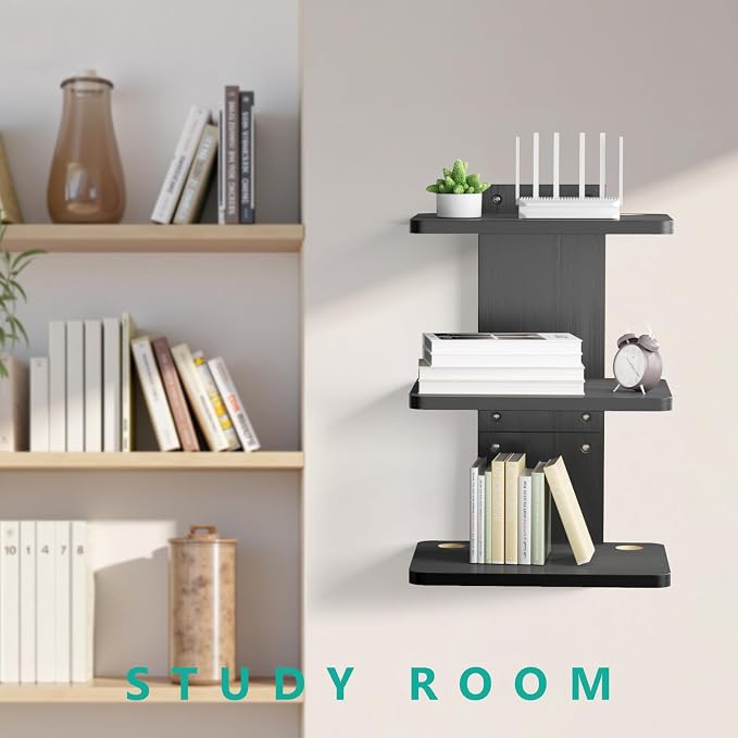 WALI Floating TV Projector Shelf, Holds Up to 22lbs, Black Floating Shelf for Under TV for DVD Players, Cable Boxes, Routers, Game Consoles, PlayStation Accessories (CS303NB), 3 Shelf - Image 3