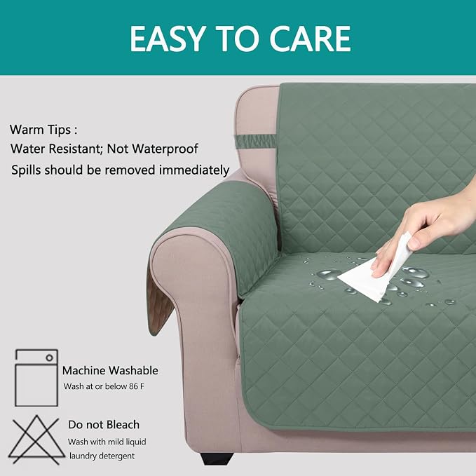 U-NICE HOME Reversible Couch Cover for Dogs, Greyish Green/Taupe | 68''Sofa Cover Washable, Pet Friendly, Elastic Straps, Water Repellent, Furniture Protector Mat for 3 Cushion Couch - Image 5
